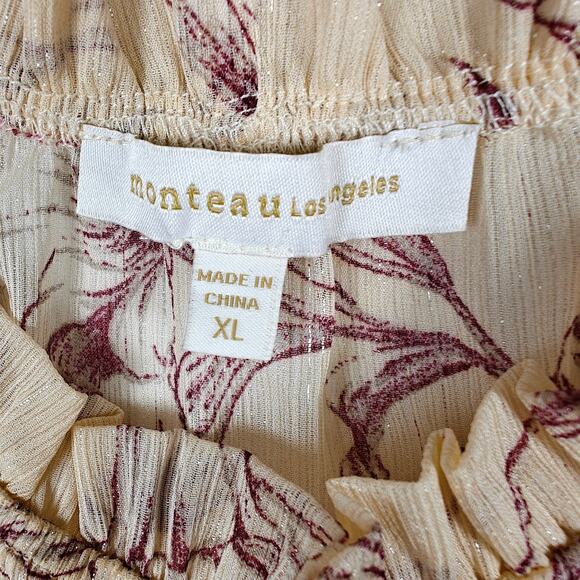 Monteau Los Angeles Floral Blouse Sheer Long Sleeve Top Size XL NEW - Picture 5 of 7